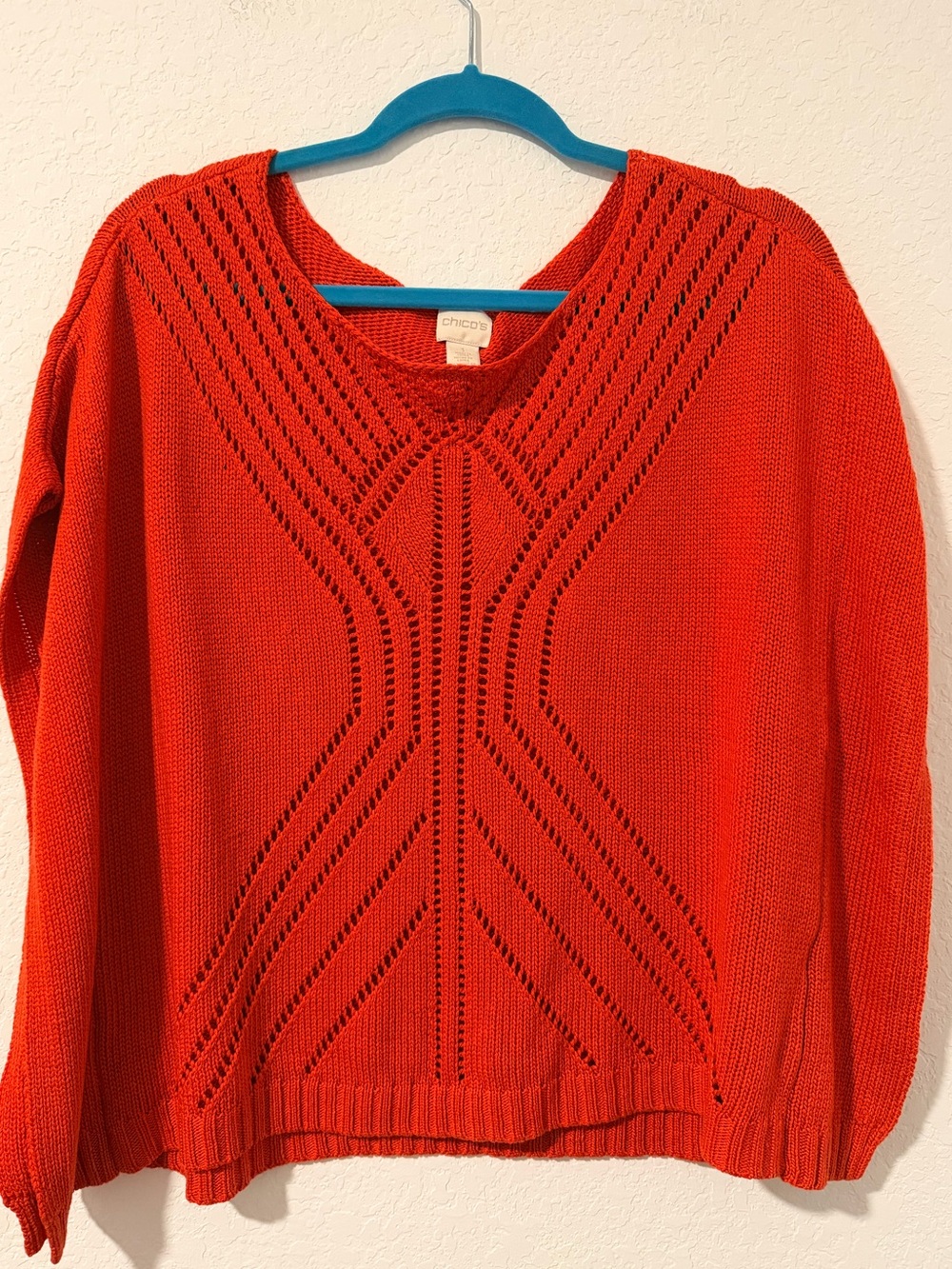 Chico's Bright Orange Open-Knit Scoop Neck Top